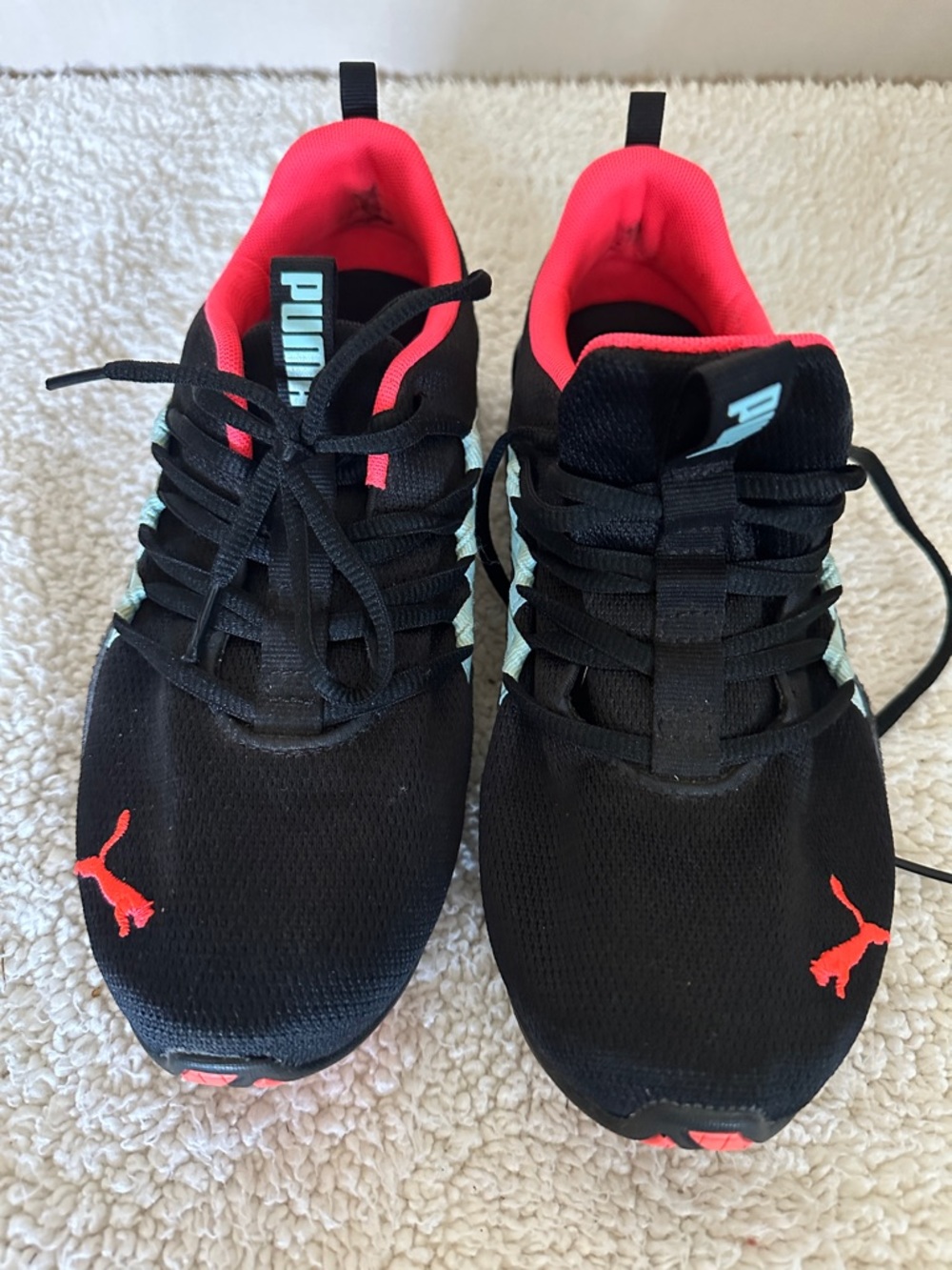 Puma Black Sneakers with Coral Pink and Aqua Accents